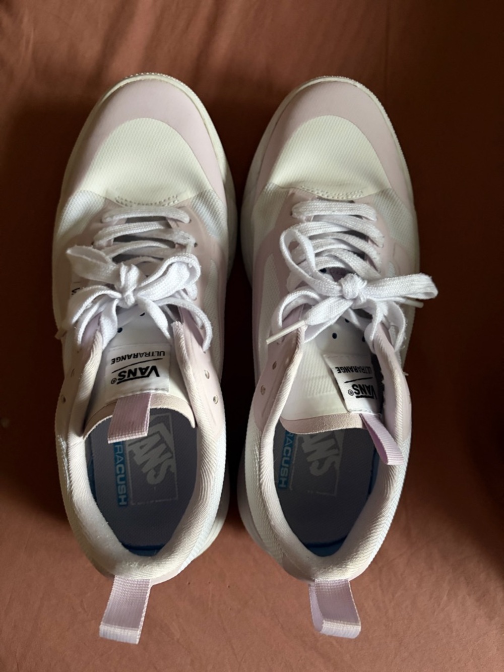 Vans Women's Light Pink and White Ultrarange Sneakers